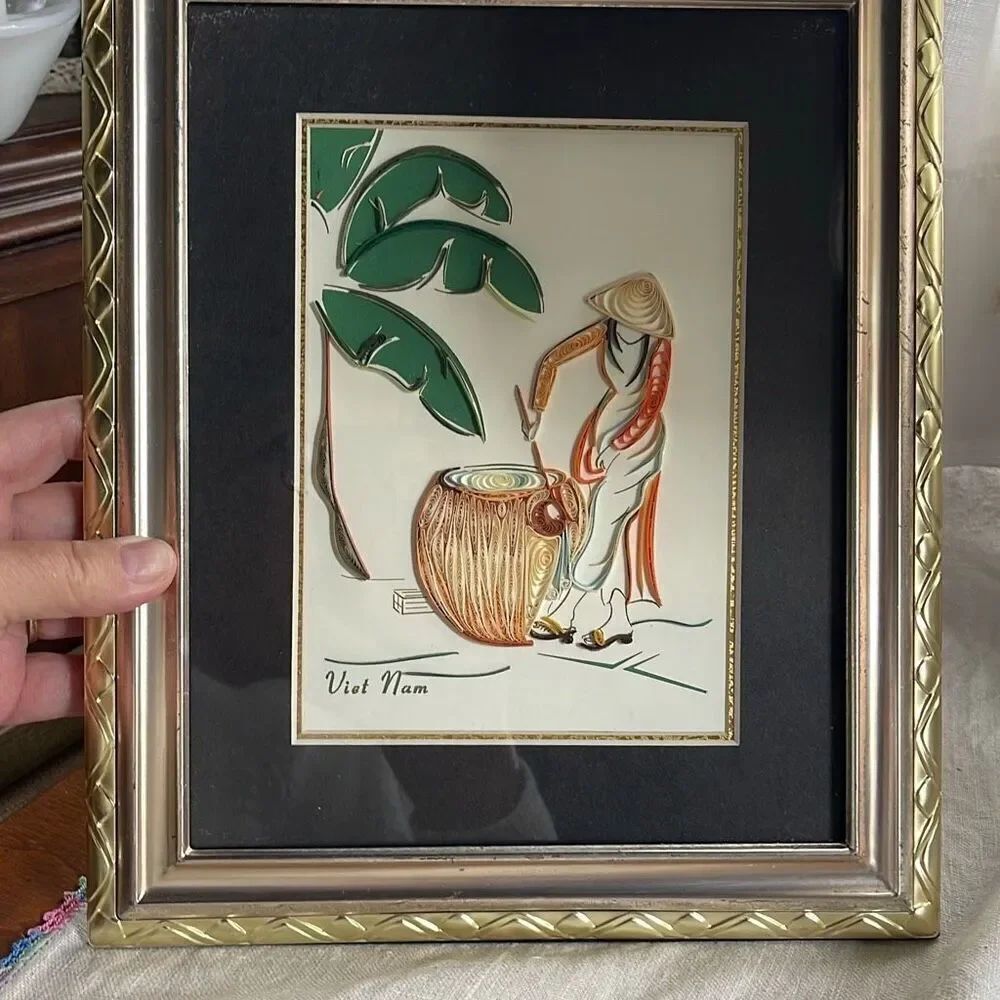 Vintage Vietnam Nam painted plant picture.
